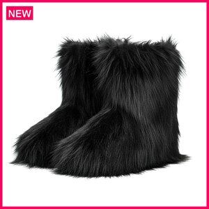 Faux Fur Snow Boots, Mid-Calf Winter Boots, Warm Fuzzy Boots, Comfortable